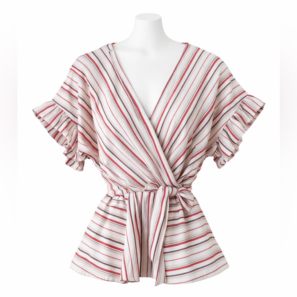 Heritage Red and White Striped Wrap Blouse